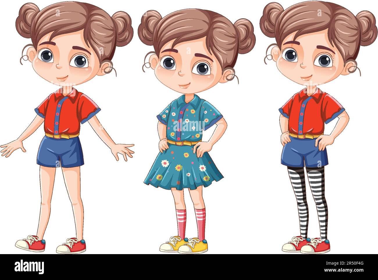 Cute Girl Cartoon Character In Different Outfit Illustration Stock cute-girl-cartoon-character-in-different-outfit-illustration-stock