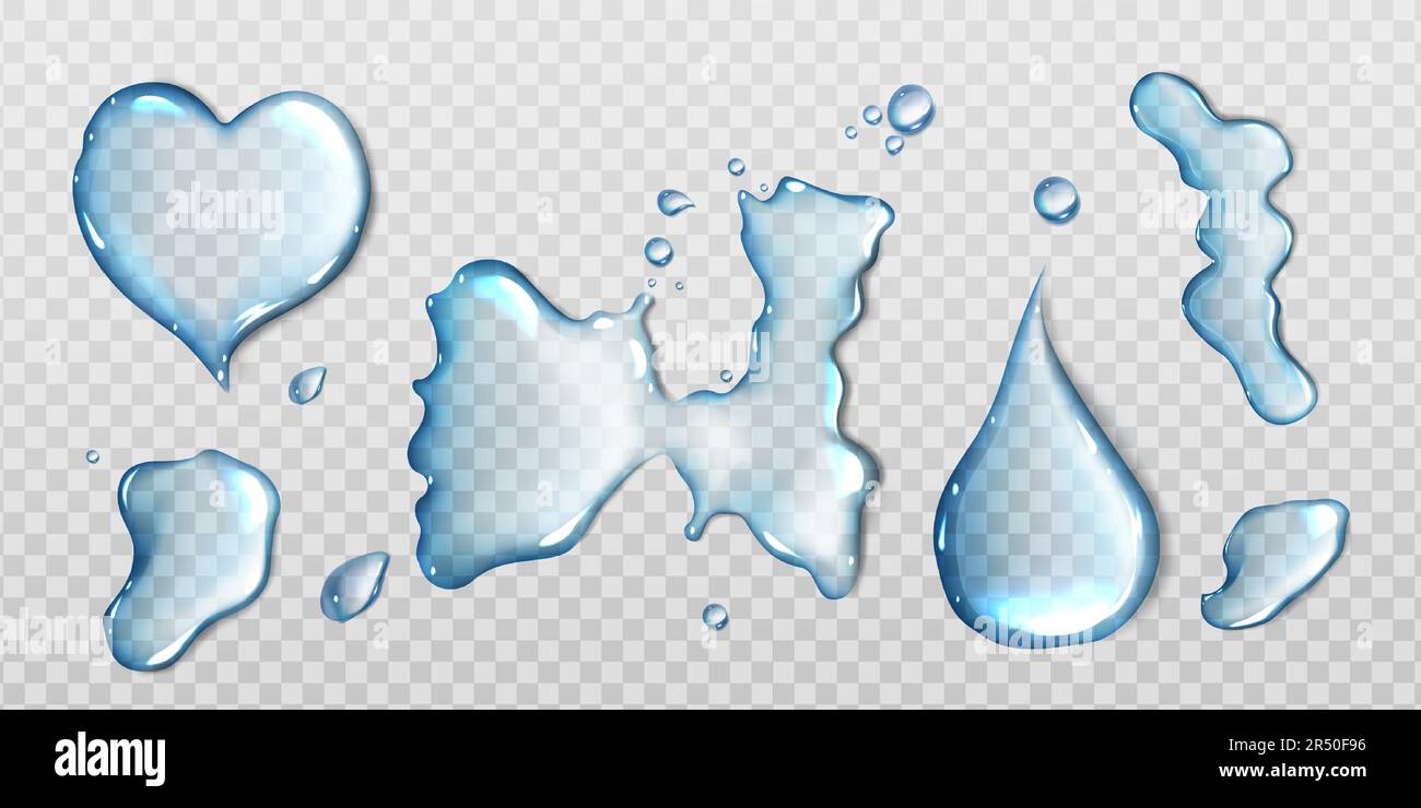 Water spills isolated on transparent background. Vector realistic set