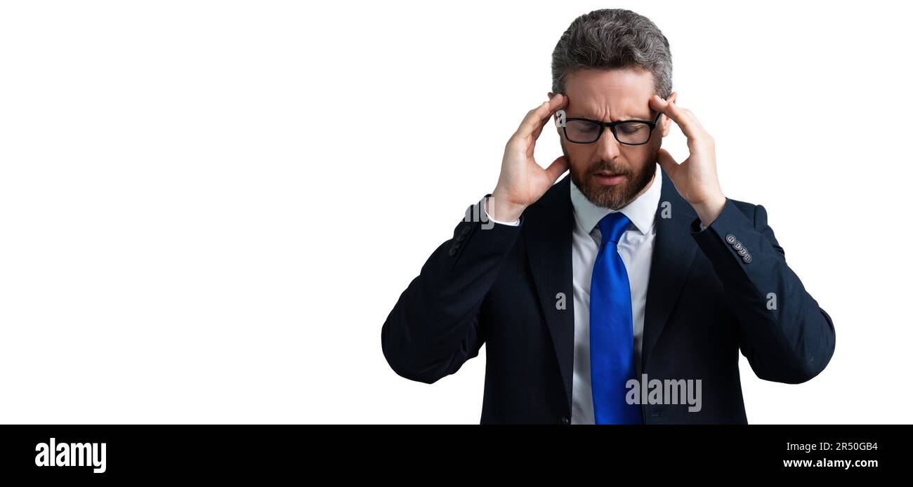 Head pain, medicines pills concept. Cephalalgia and migraine. Man with