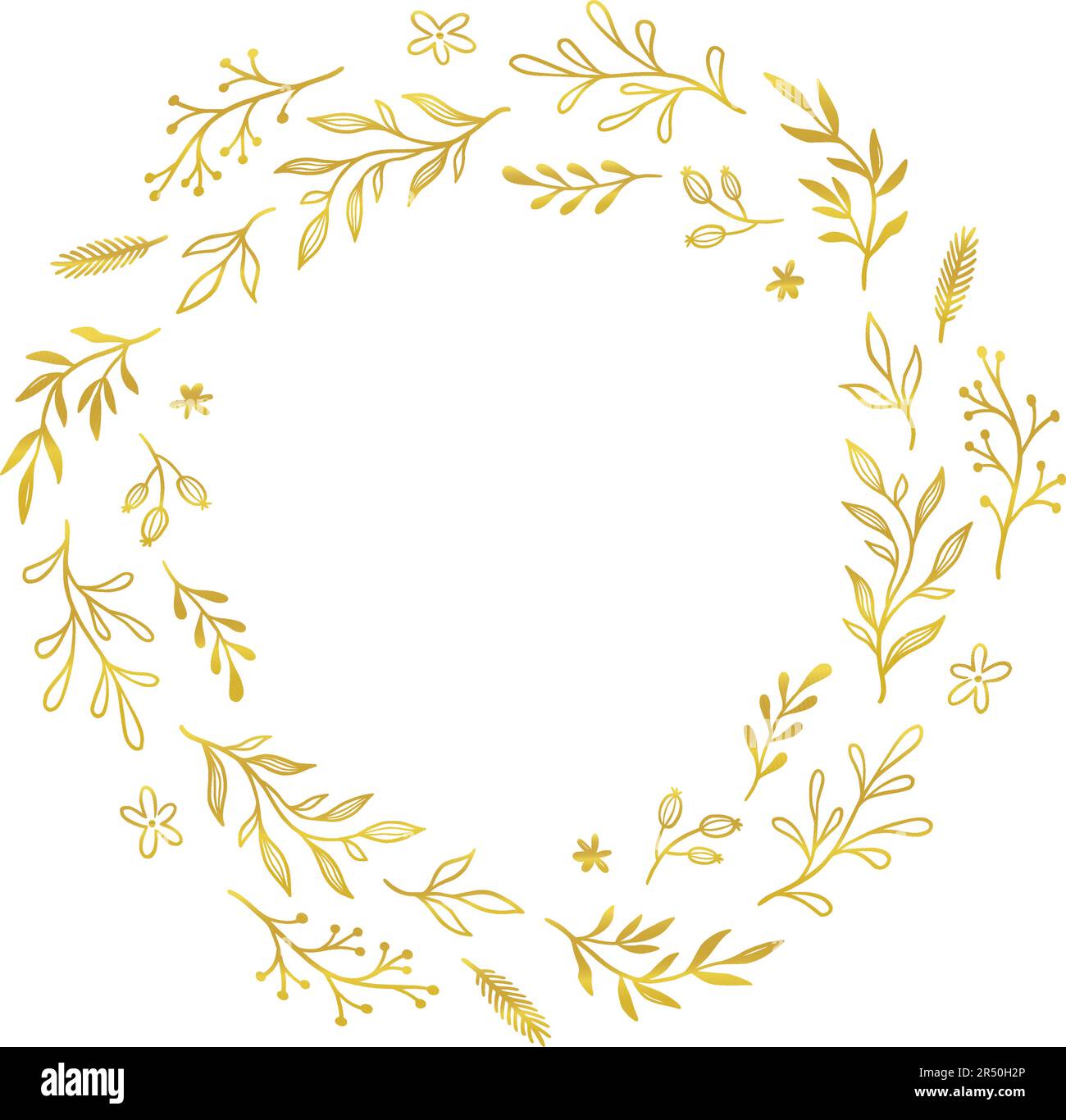Gold floral circle frame. Vector golden floral leaf wreath border ...