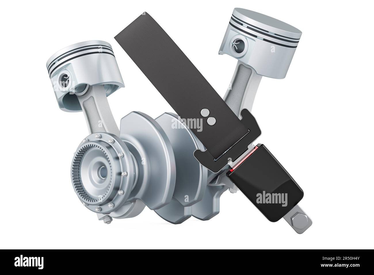 Engine pistons with safety belt, 3D rendering isolated on white