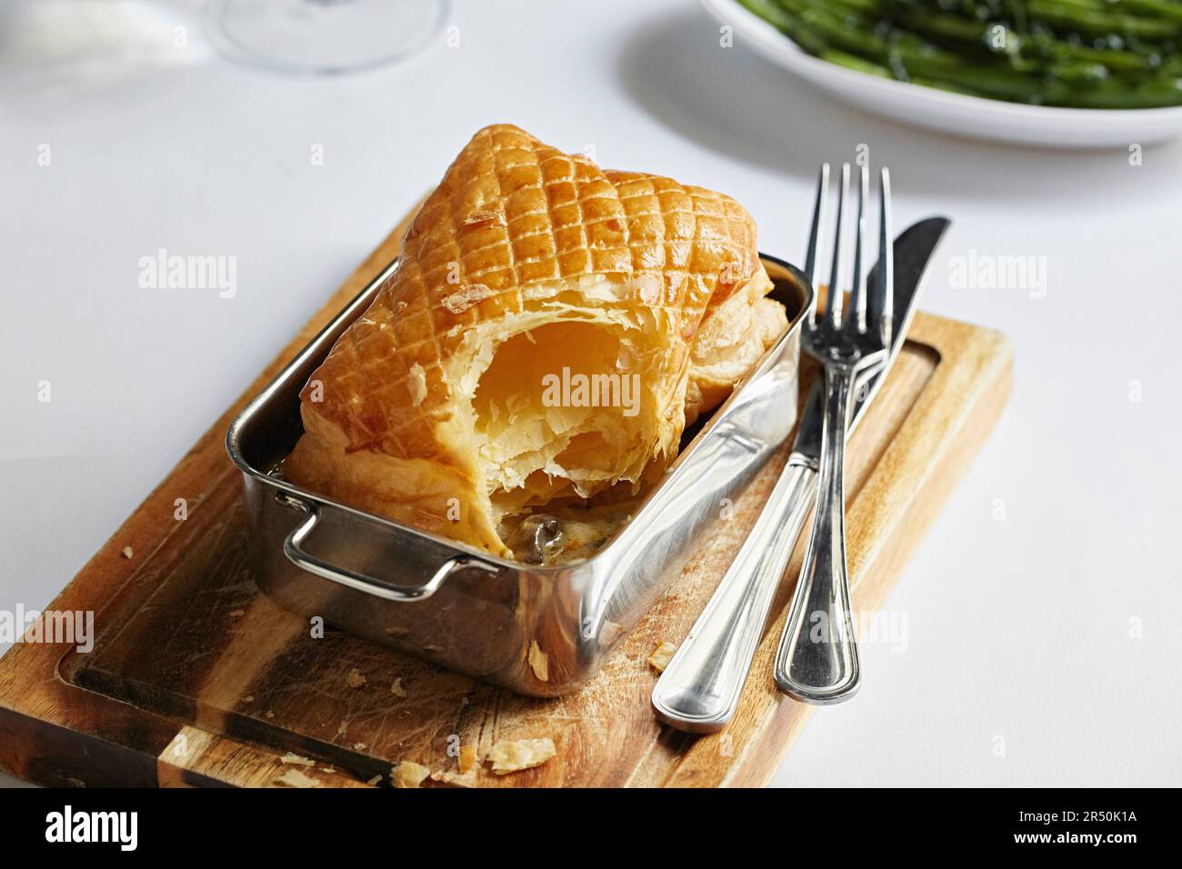 puff-pastry-mushroom-pie-served-with-green-beans-stock-photo-alamy