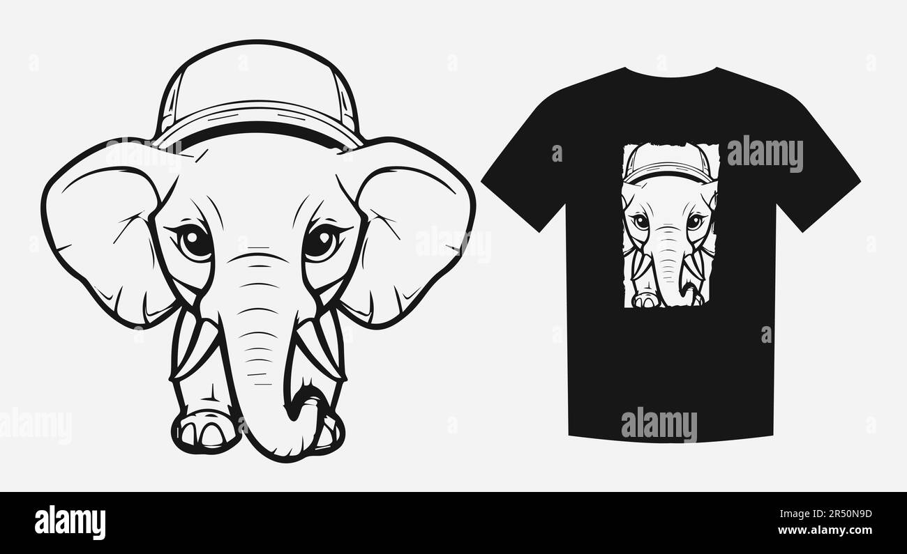 Adorable monochrome cartoon of a cute elephant calf. Perfect for prints, shirts, and logos. Playful and endearing. Vector illustration. Stock Vector