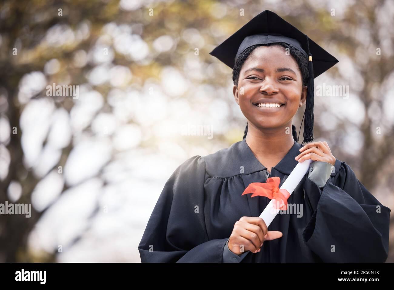 Portrait, smile or certificate with a graduate black woman on ...