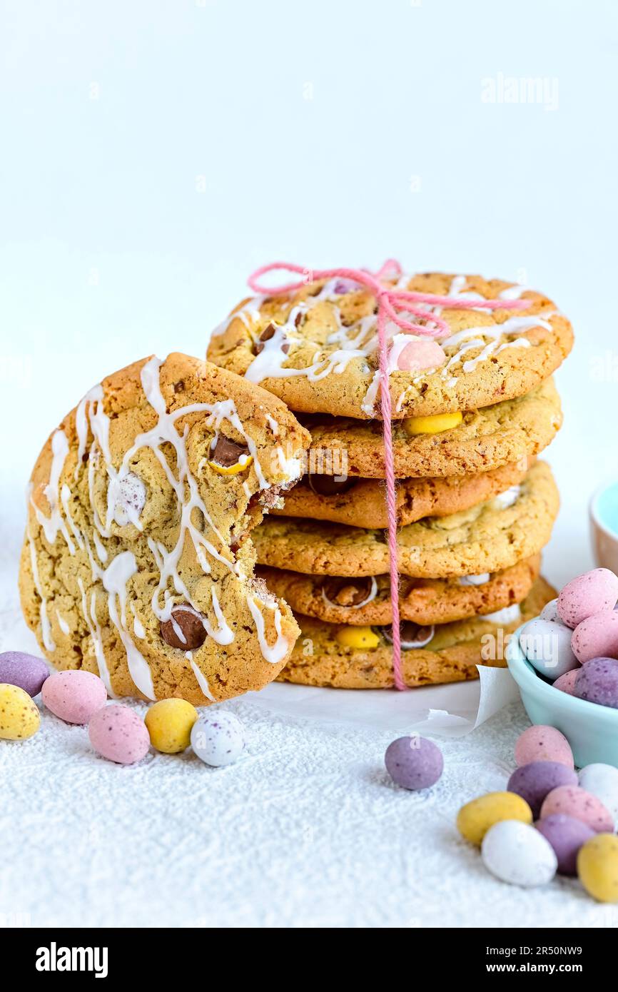 Cookies with mini sugar eggs for Easter Stock Photo