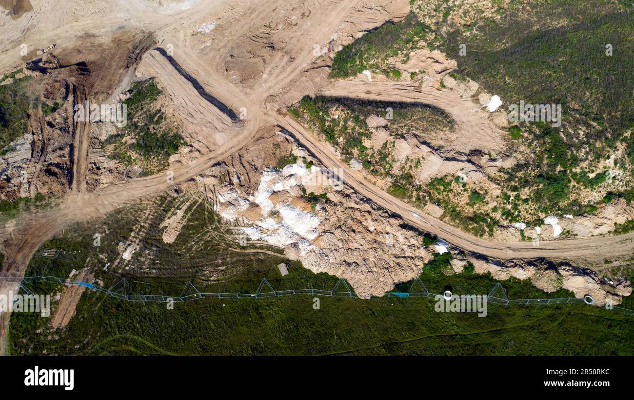Aerial view of part of top soil heaps, on the Millers Retreat housing