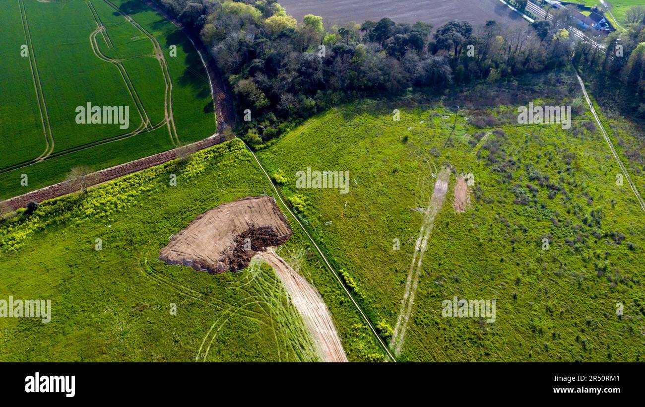 Aerial view of part of top soil heaps, on the Millers Retreat housing