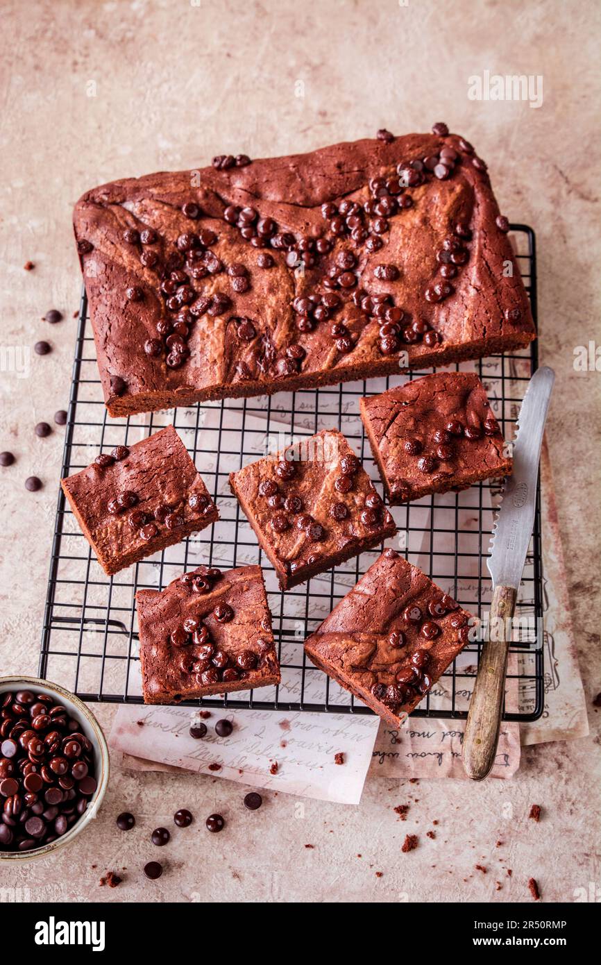 Brownie on a grill to cool Stock Photo