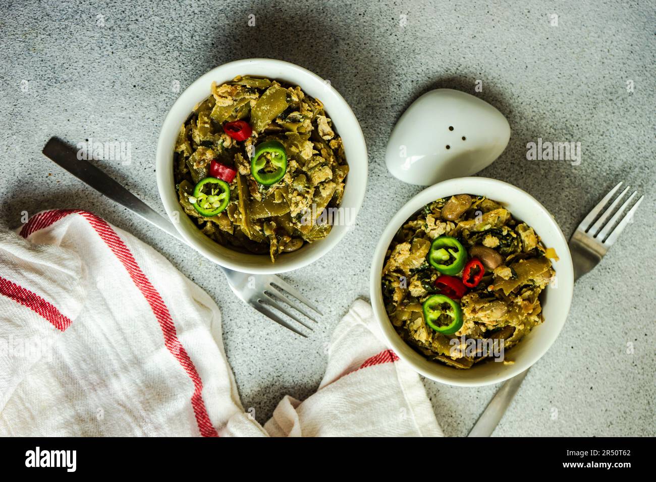 Traditional summer lobio dish with french beans with eggs and