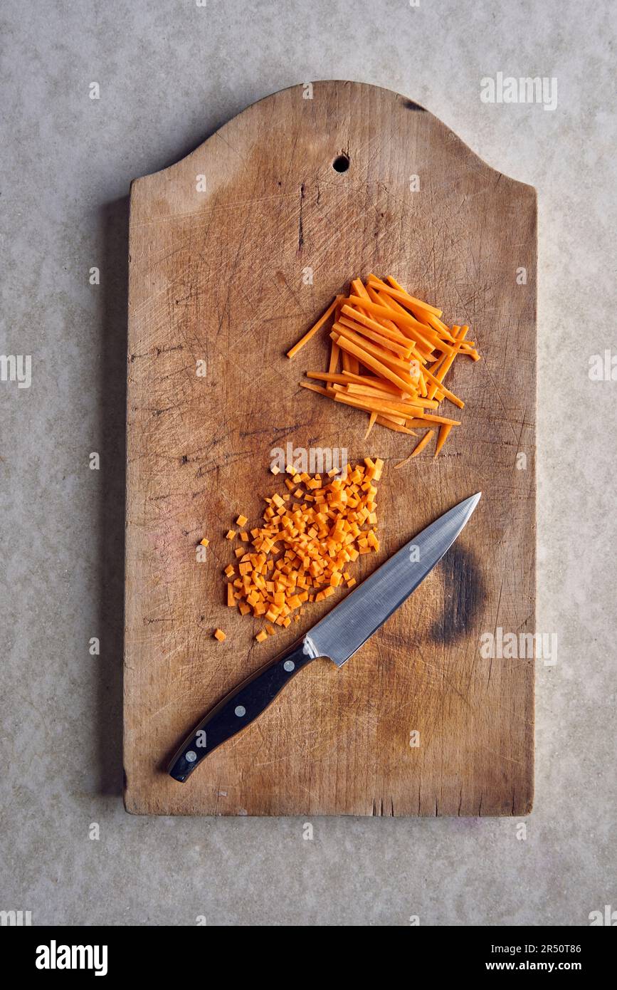 Carrots - julienne and brunoise Stock Photo
