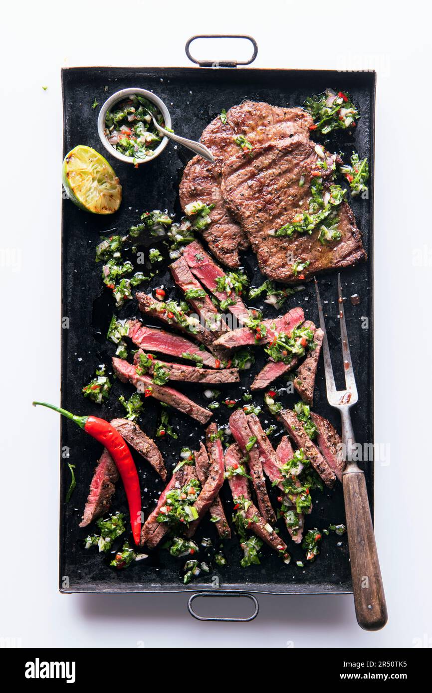 Côte du Boeuf with Chimichurri (Rib eye Stock Photo Alamy