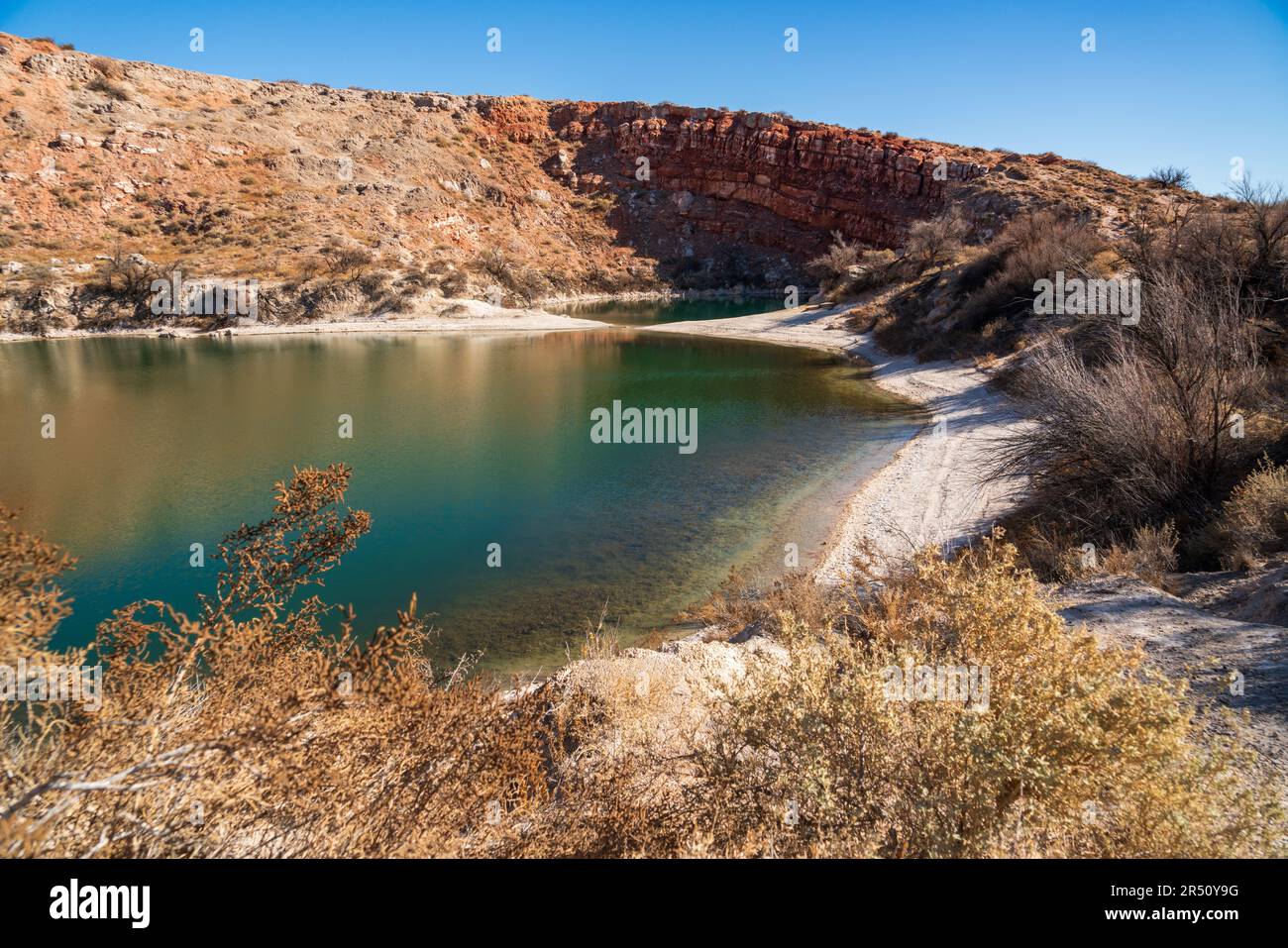 Bottomless Lakes State Park In New Mexico Along The Pecos River Stock bottomless-lakes-state-park-in-new-mexico-along-the-pecos-river-stock