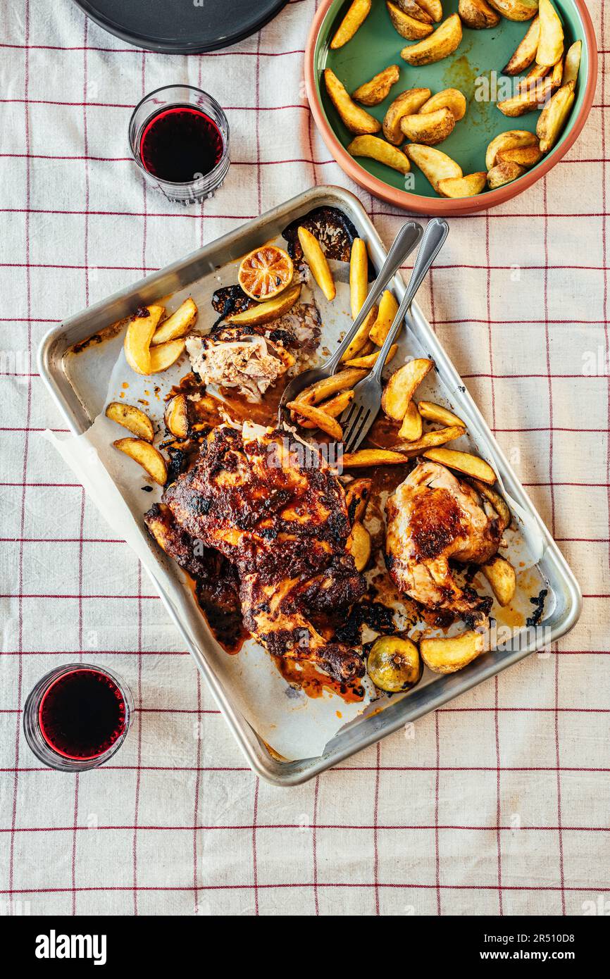 Spatchcock roast chicken with Bloody Mary marinade Stock Photo Alamy