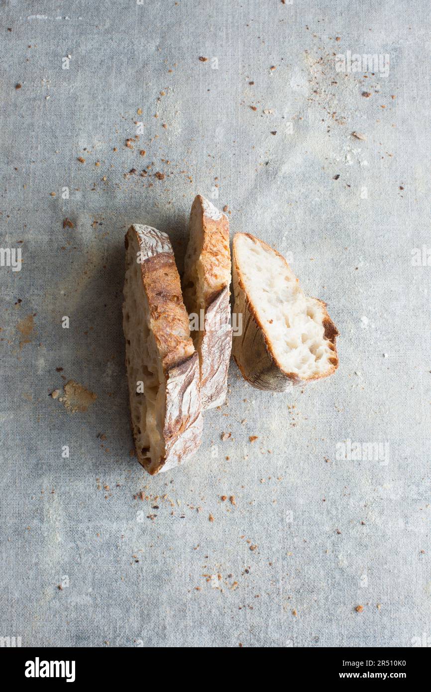 Rustic bread, sliced Stock Photo