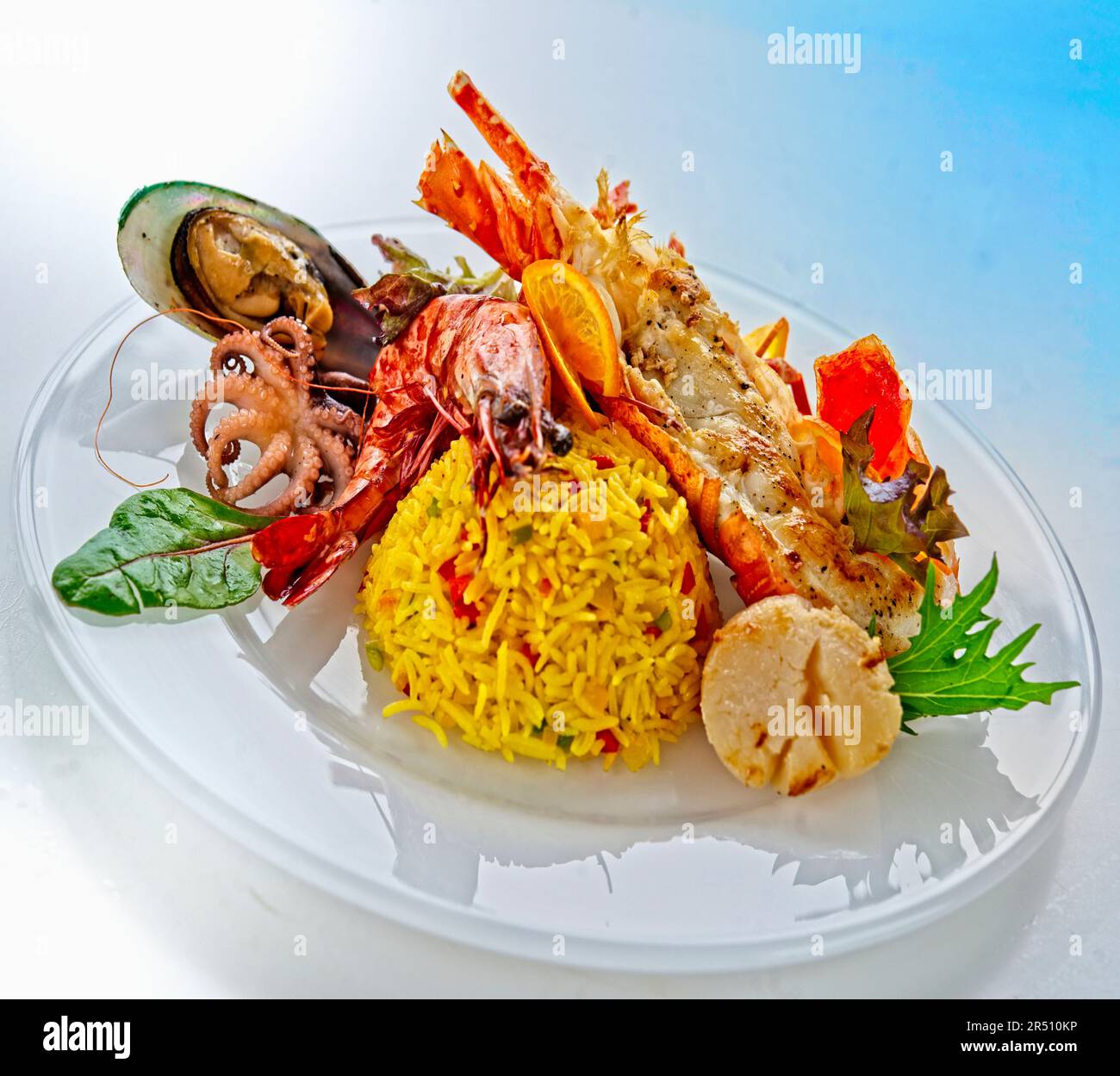 Seafood platter with yellow rice (Maldives Stock Photo - Alamy