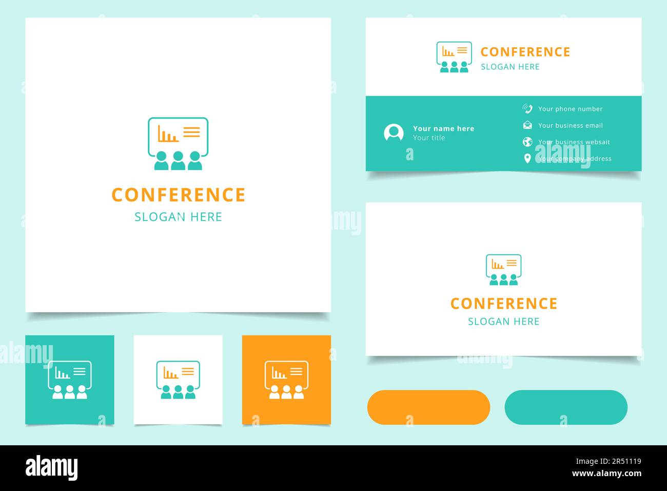 Conference logo design with editable slogan. Branding book and business