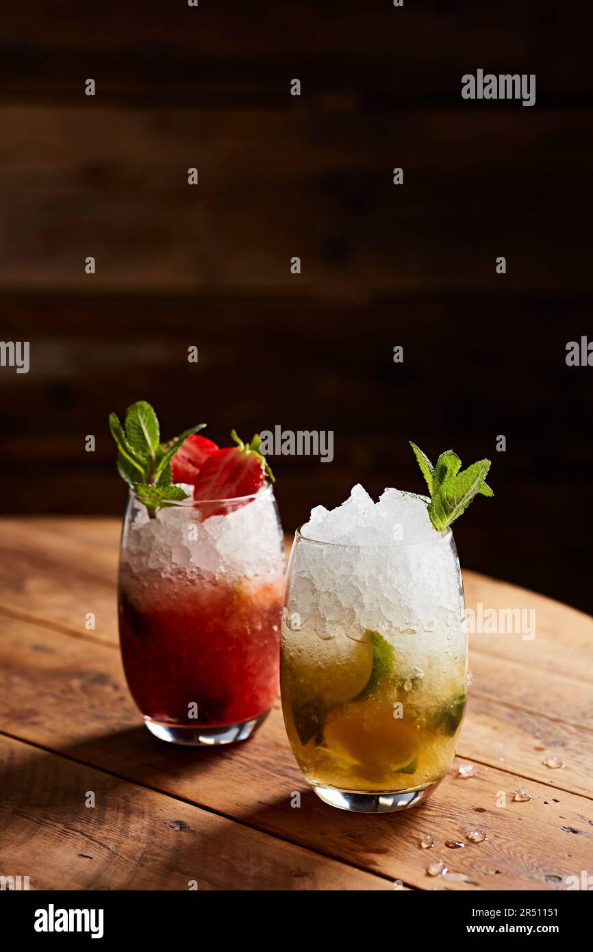 Two summer cocktails with crushed ice Stock Photo Alamy