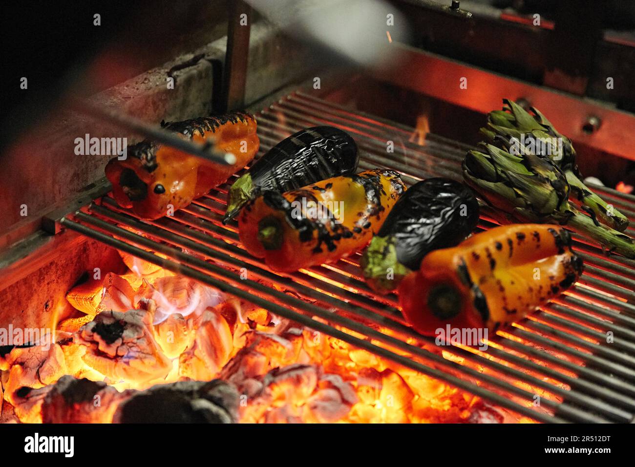 Roast vegetables over a fire Stock Photo Alamy