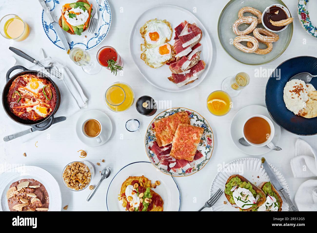 Richly set breakfast table Stock Photo