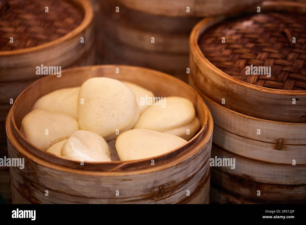 Bao buns in a bamboo steamer Stock Photo Alamy