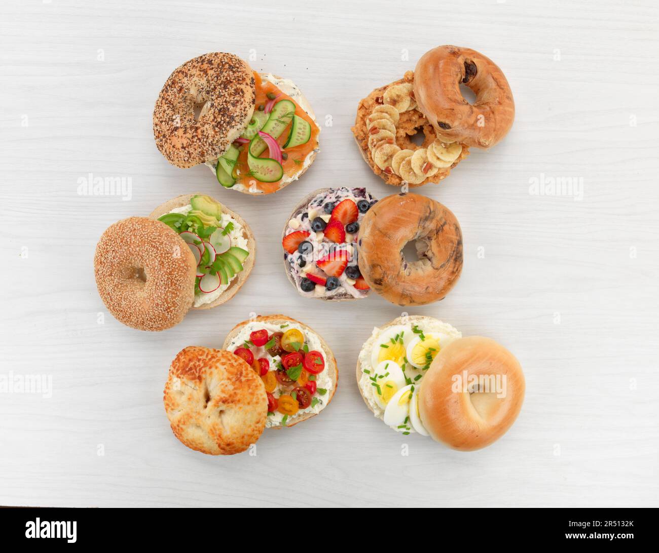 Various types of breakfast bagels Stock Photo Alamy