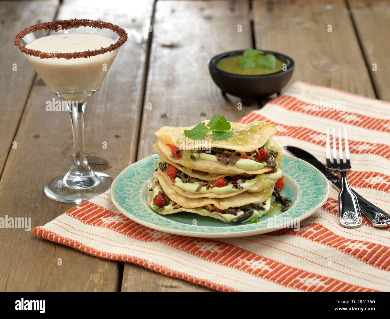 Quesadillas served with a martini Stock Photo