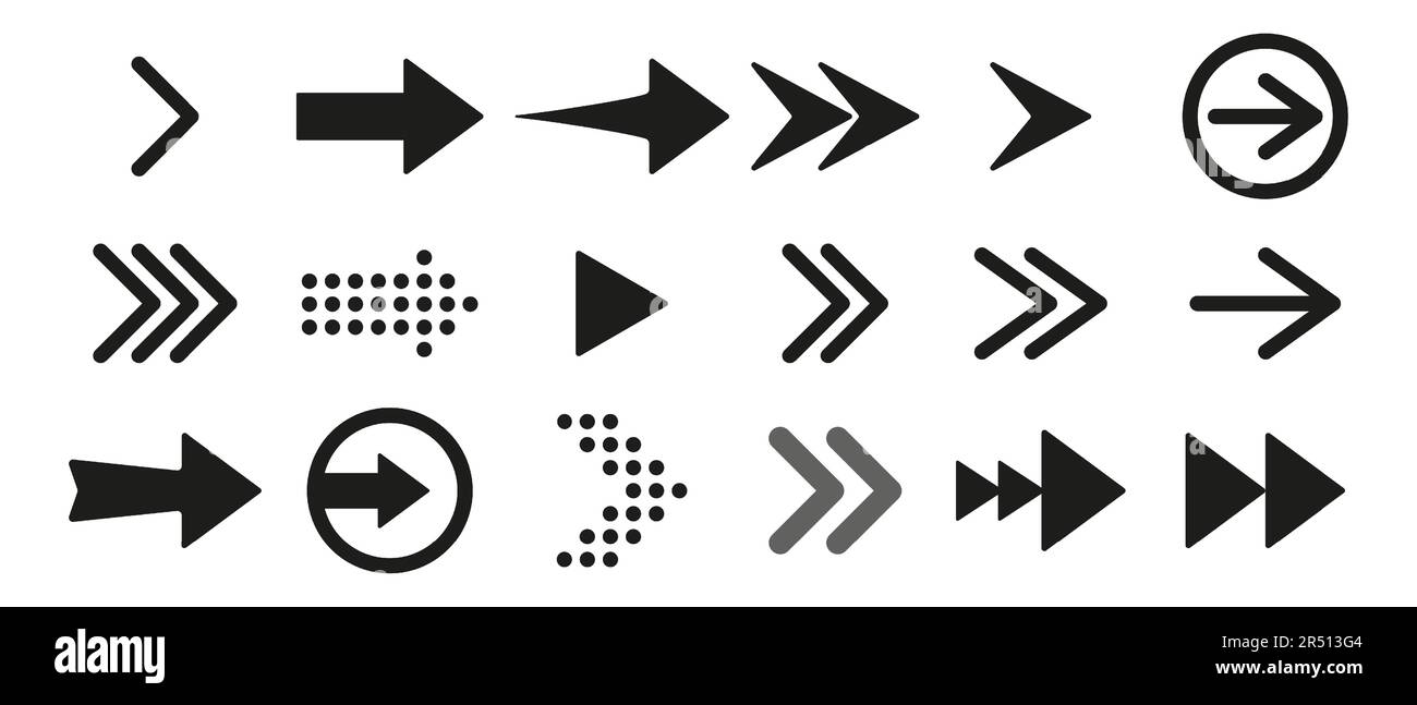Arrow icons or symbols used for indicating direction, navigation, or visual representation. Arrows, direction, navigation, symbols, indicators. Stock Vector
