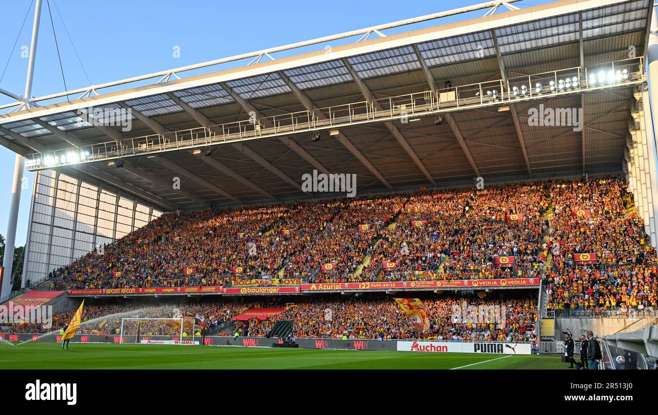 Lens, France. 27th May, 2023. fans and supporters of RC Lens in tribune  Marek pictured during a soccer game between t Racing Club de Lens and AC  Ajaccio, on the 37th matchday