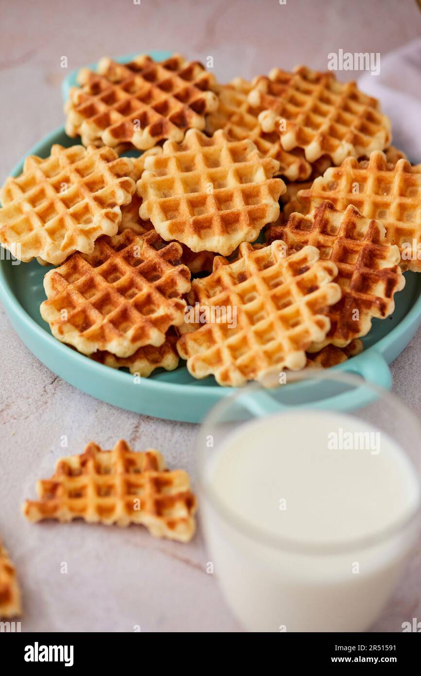 https://c8.alamy.com/comp/2R51591/mini-waffles-with-a-glass-of-milk-2R51591.jpg
