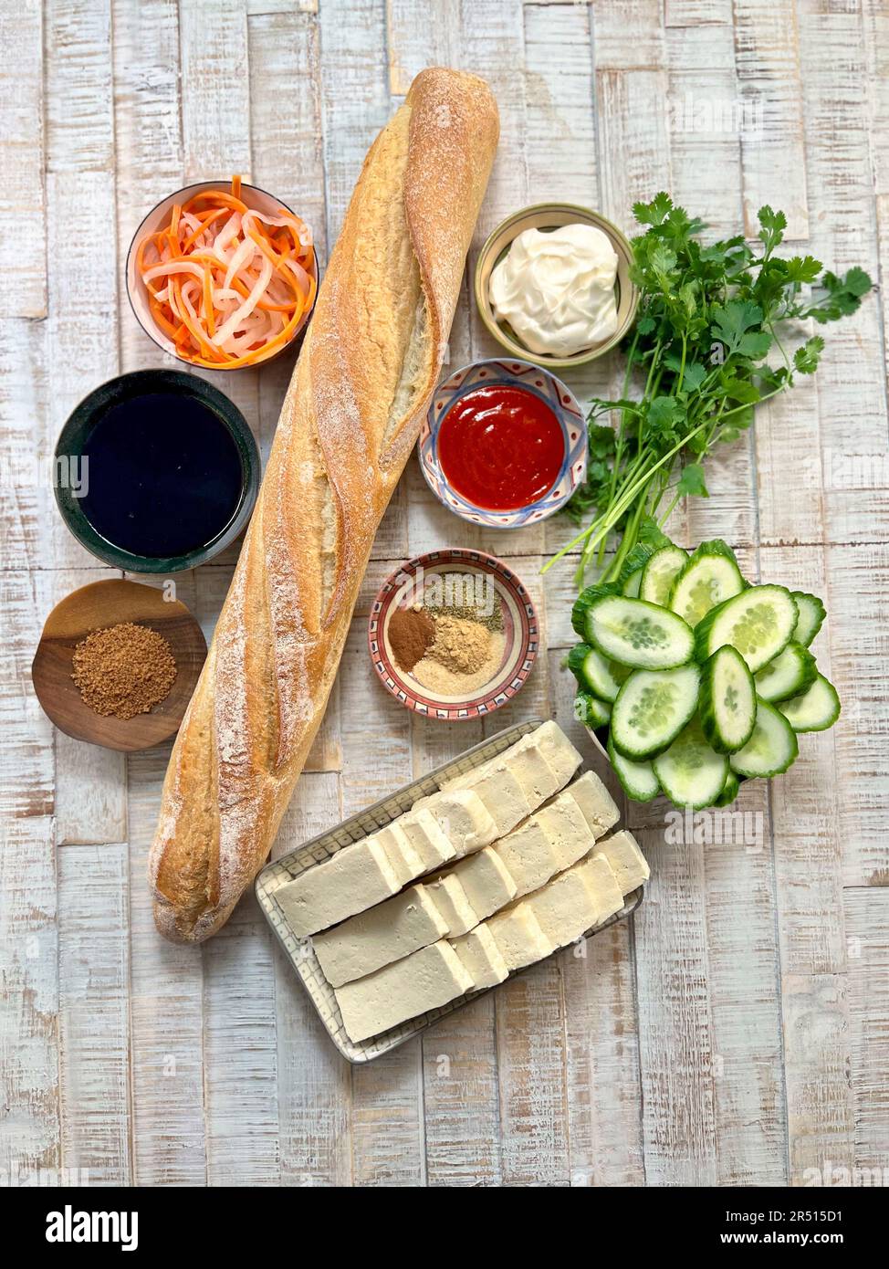 Ingredients for vegan tofu banh mi sandwiches Stock Photo Alamy