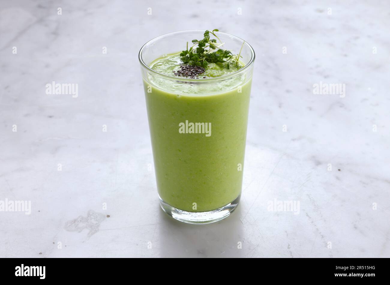 Avocado-pea smoothie with celery Stock Photo