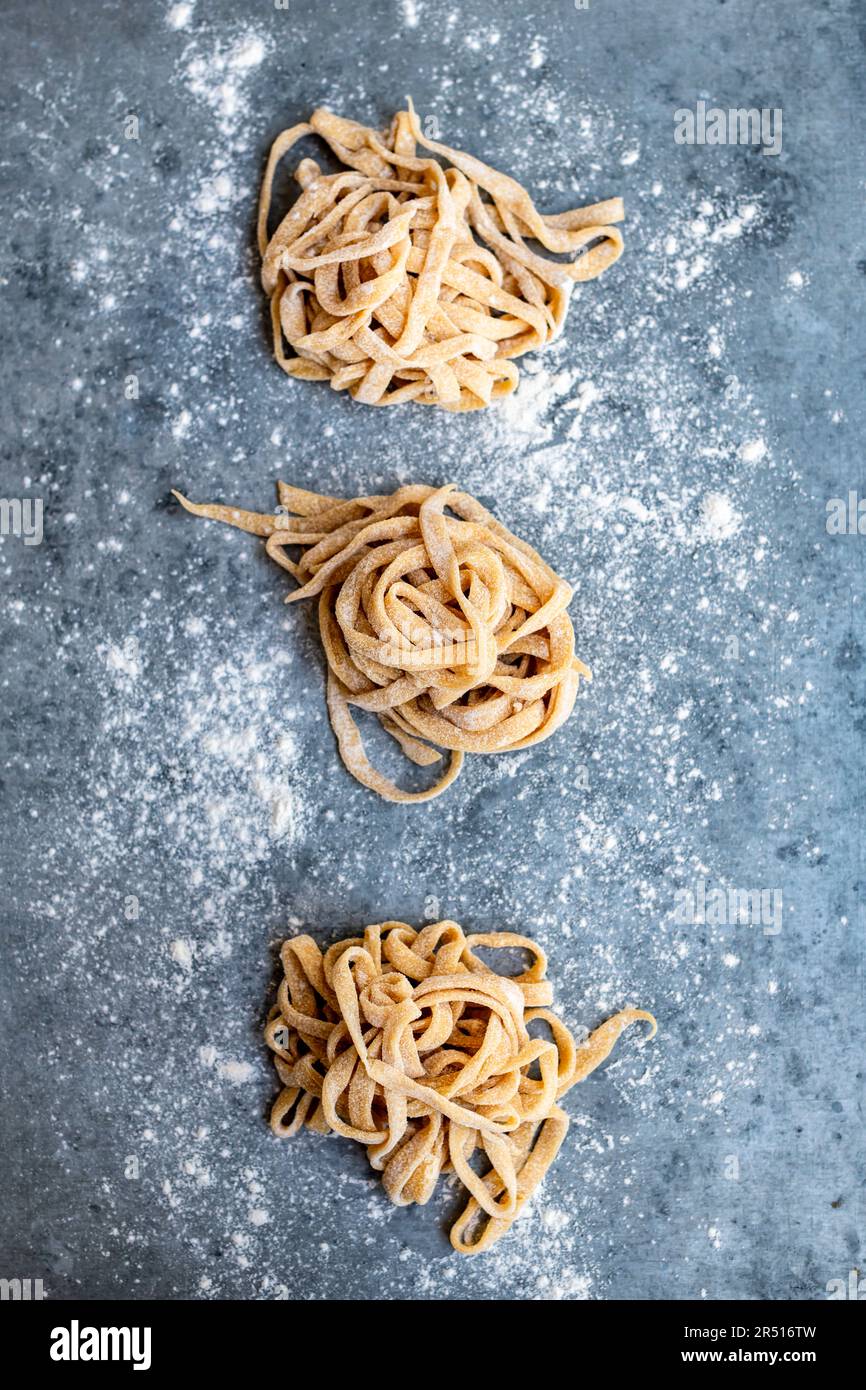 Homemade fettuccine pasta made with organic flour Stock Photo Alamy