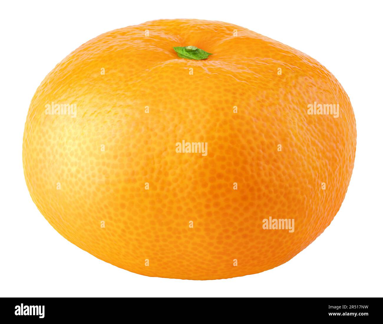 Whole flat orange tangerine citrus fruit isolated on white background. Full mandarin with clipping path. Full depth of field. Stock Photo