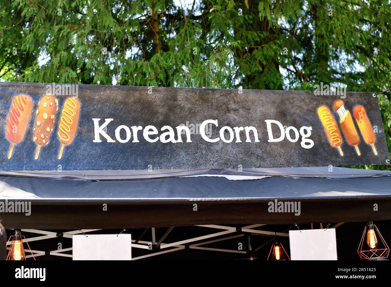 Neckargemund, Germany May 2023 Banner on food truck selling Korean