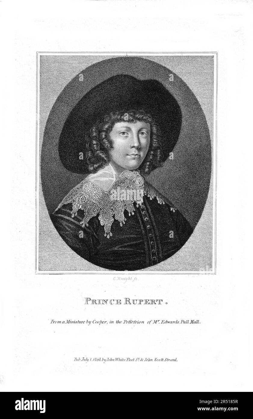 Stipple engraving of Rupert, Prince Palatine of the Rhine by Charles Knight (1743-1826) after a drawing by Samuel Cooper (1609-1672) Stock Photo