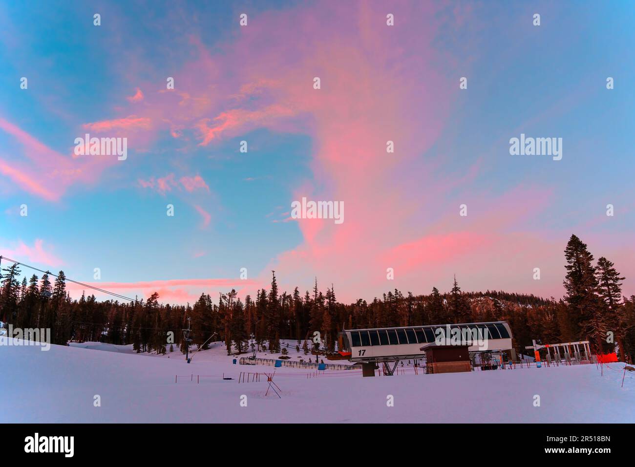 Gorgeous sunset at Mammoth Mountain Ski Resort. Stock Photo
