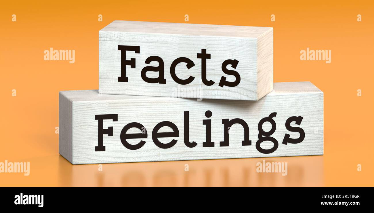 Facts, feelings - words on wooden blocks - 3D illustration Stock Photo