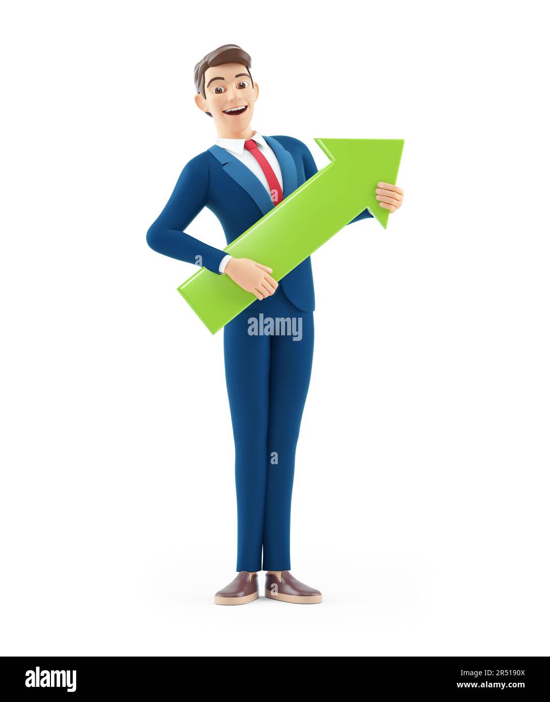 3d cartoon businessman holding green arrow up, illustration isolated on ...