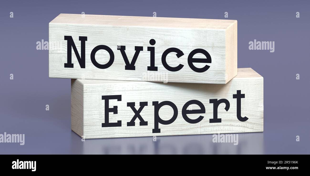 Novice, expert words on wooden blocks 3D illustration Stock Photo