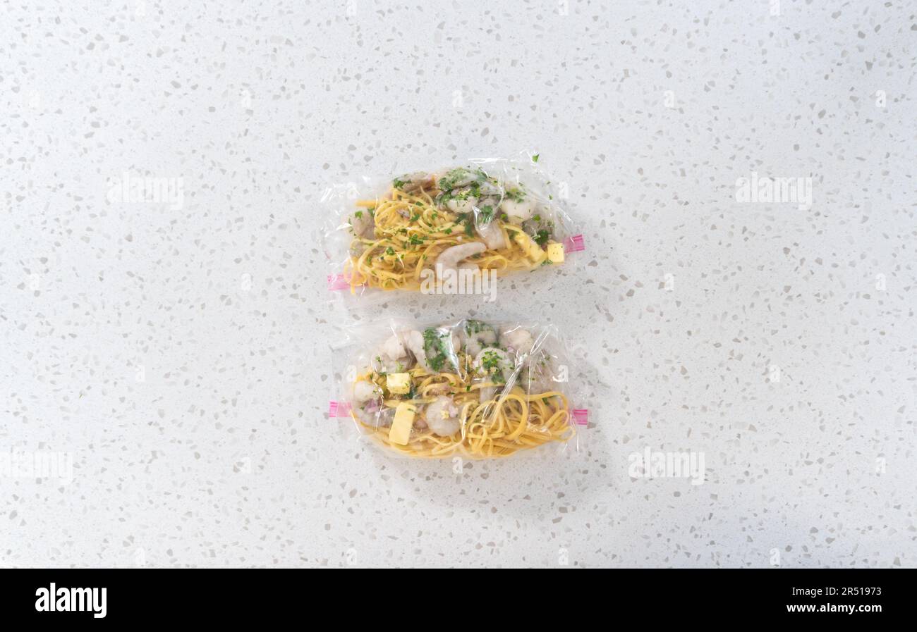 Frozen shrimp scampi meal prep Stock Photo - Alamy