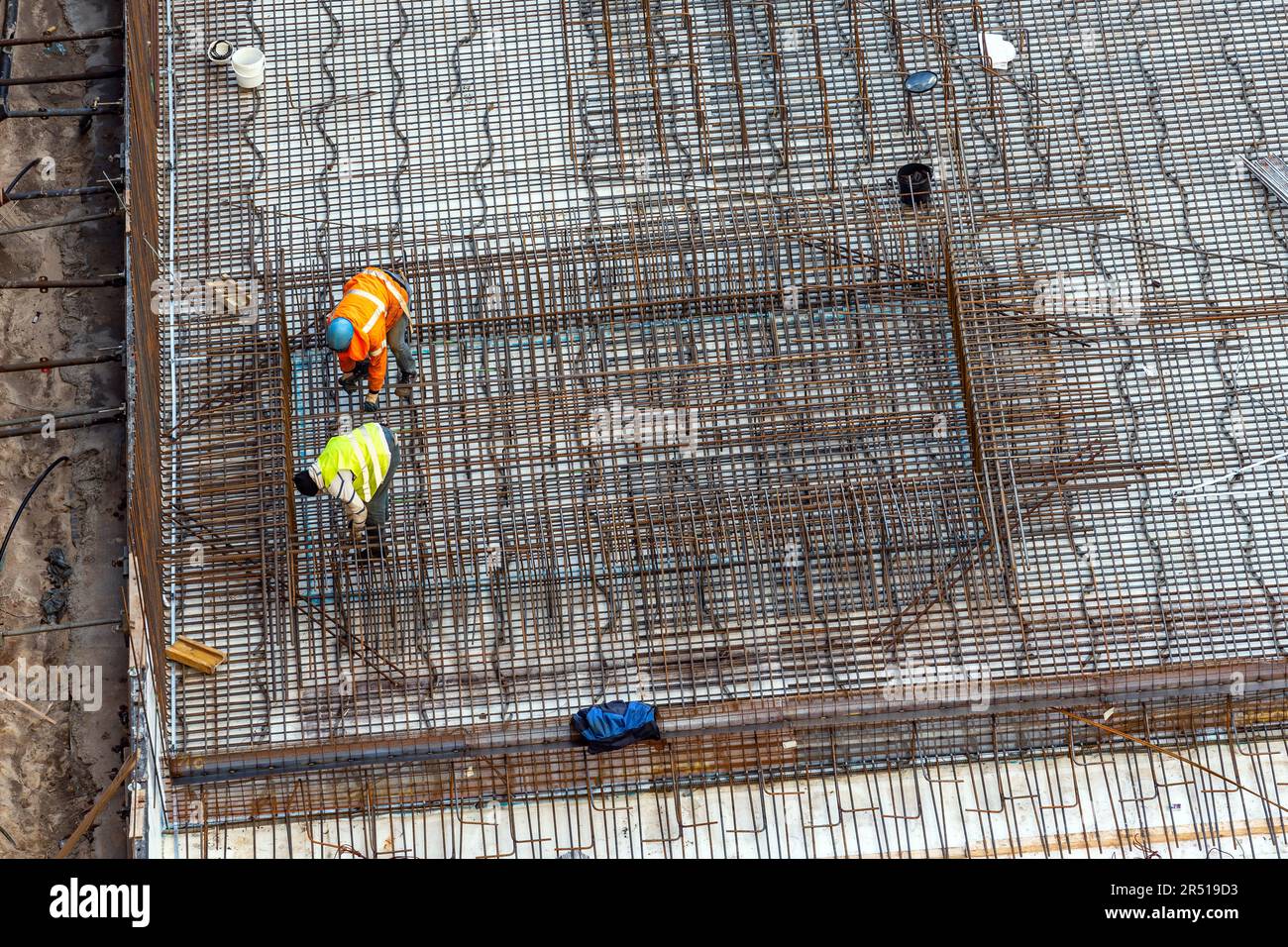 iron weavers on a large construction site Stock Photo