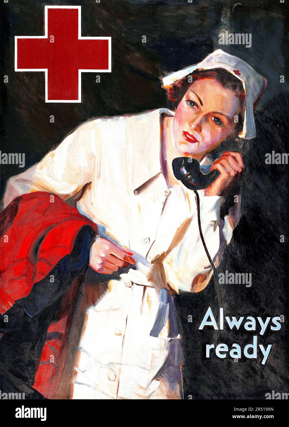 Always Ready. Oil on canvas. Vintage American Red Cross Poster Stock