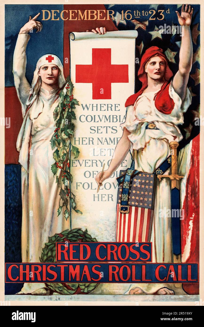 American Red Cross Christmas Roll Call Poster (1918) E. H. Blashfield Artwork Stock Photo