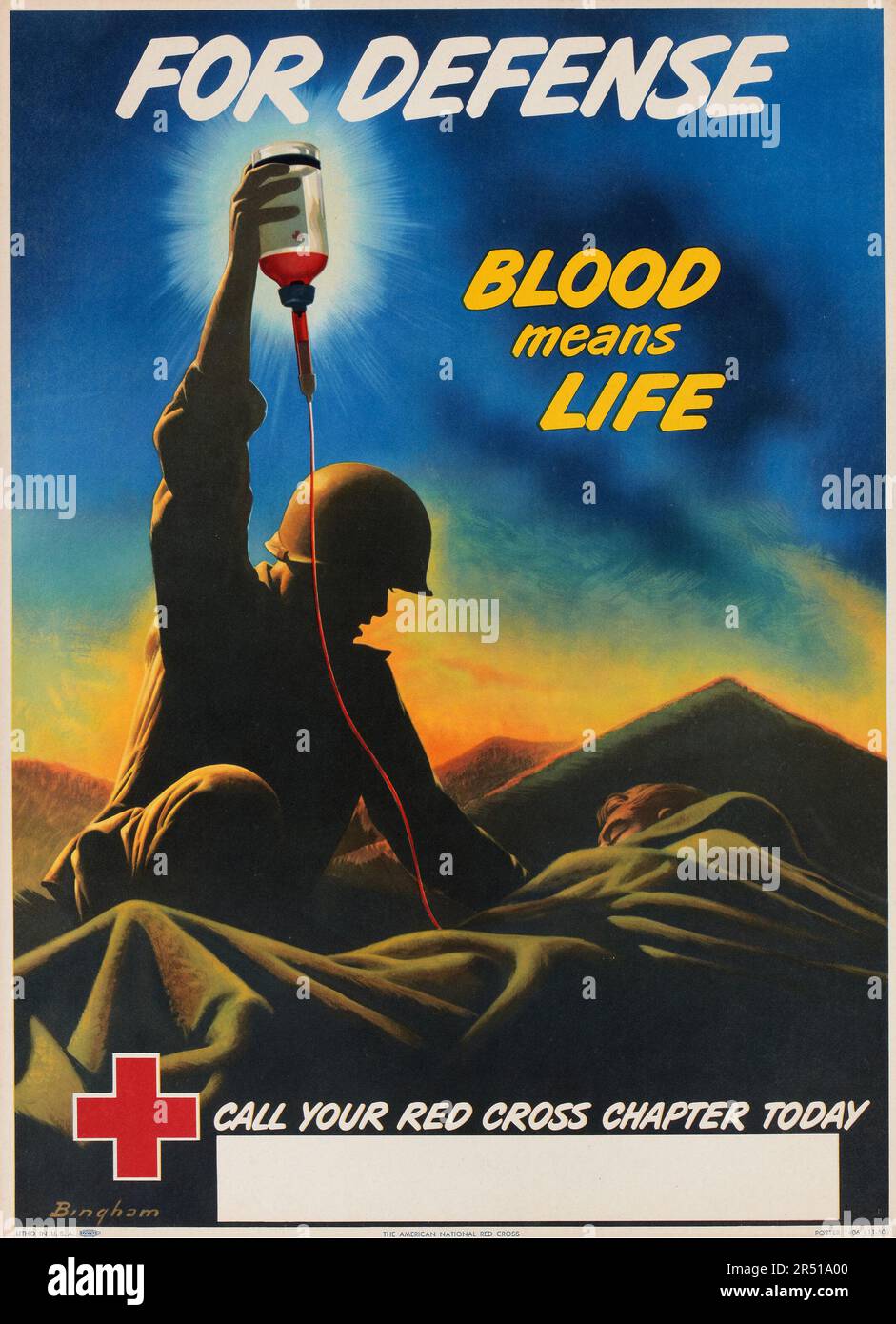 For Defense, Blood Means Life American Red Cross poster James R