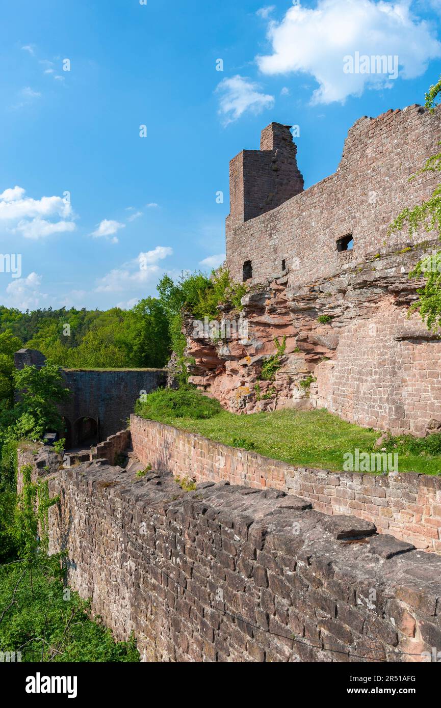 Facade of the ruins of Madenburg, Eschbach, Palatinate, Rhineland-Palatinate, Germany, Europe Stock Photo