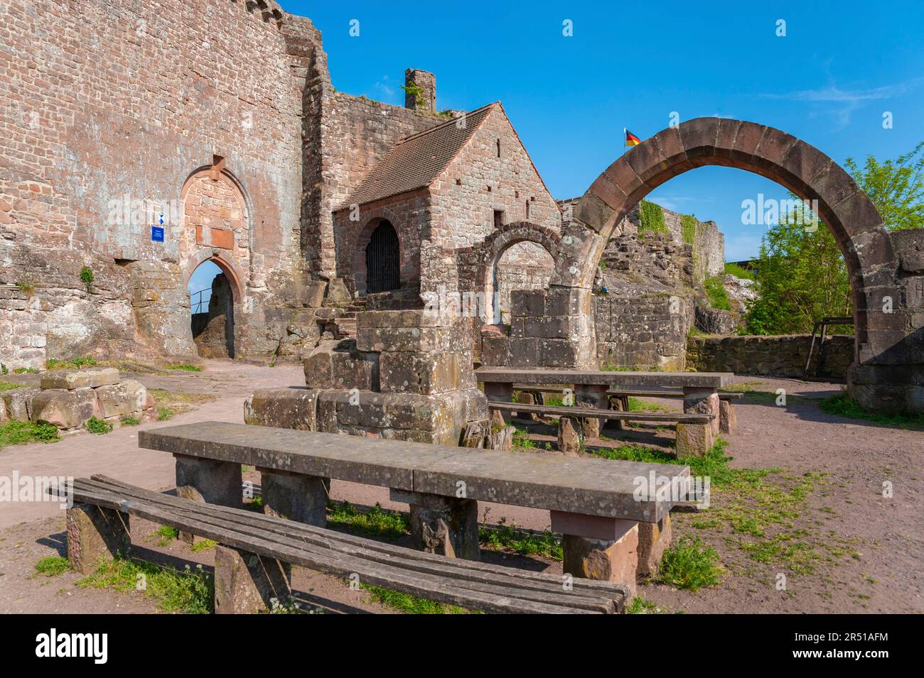 Inner courtyard of the ruins of Madenburg, Eschbach, Palatinate, Rhineland-Palatinate, Germany, Europe Stock Photo
