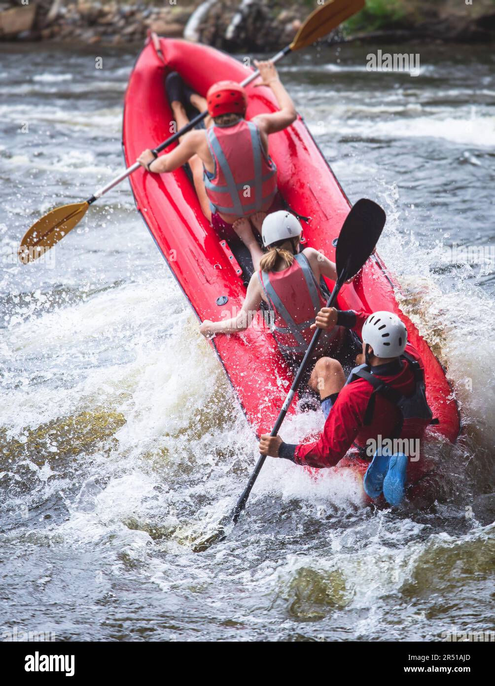 Raft boat during whitewater rafting extreme water sports on water