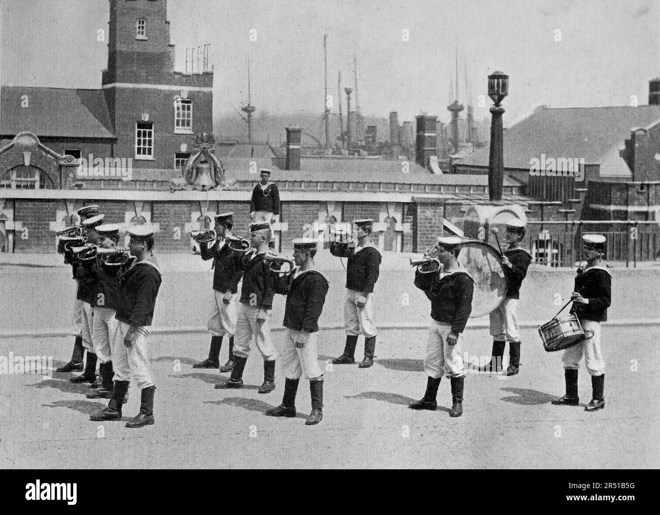 RN Barracks Chatham. Band Part of the RN Chatham band with buglers and