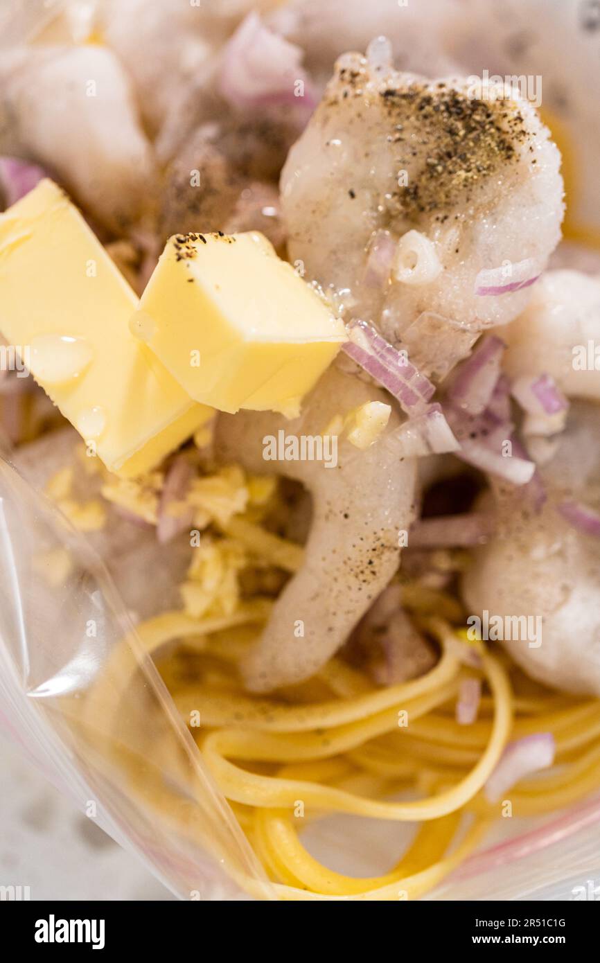 Frozen shrimp scampi meal prep Stock Photo - Alamy