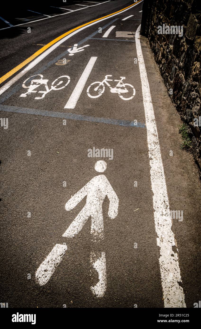 Bicycle and person sign on asphalt, Liguria Italy Stock Photo